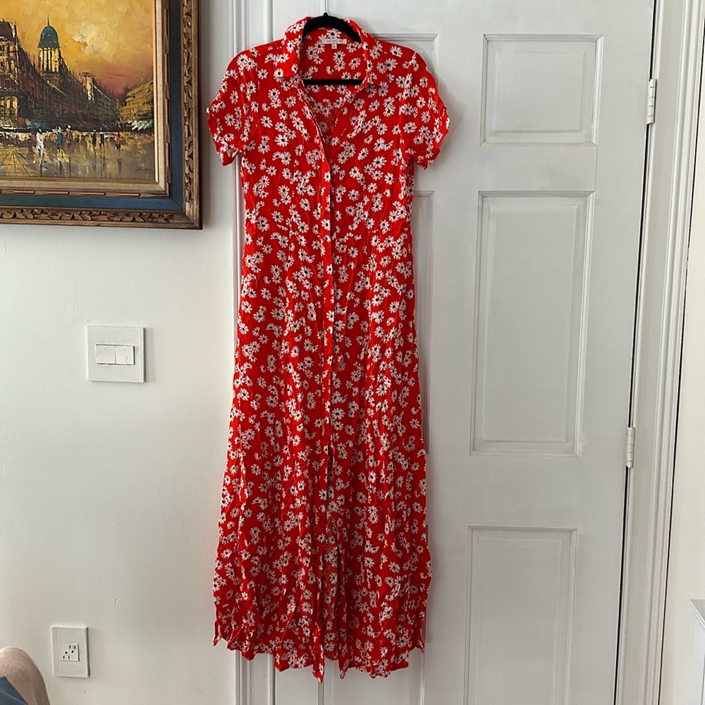 Skies are blue red maxi floral dress